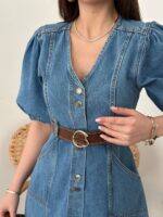 Button Front Denim Belted Dress - Image 2