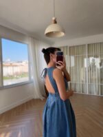 Dark Blue Denim Maxi Dress - Image 3