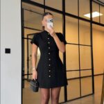 Black Short Sleeve Button Front Dress