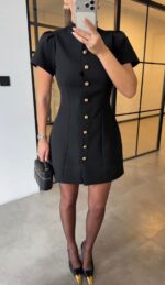Black Short Sleeve Button Front Dress - Image 2