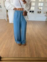 Light Blue Wide Leg Drawstring Pants - Image 2