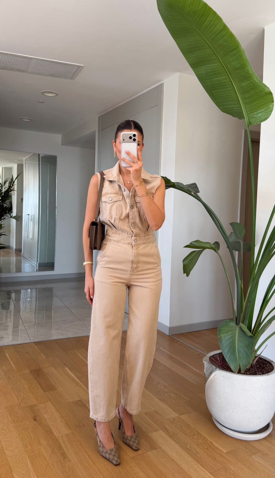 WhatsApp Image 2026-03-10 at 1.55.47 PM Sleeveless Beige Denim Jumpsuit - Image 1