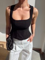Black Square Neck Sleeveless Top - Image 2