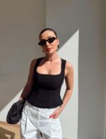 Black Square Neck Sleeveless Top