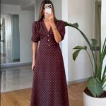 Brown Polka Dot Puff Sleeve Dress
