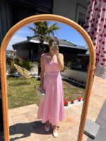 Pink Belted Midi Dress
