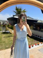 Blue Belted Midi Dress - Image 3