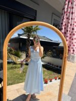 Blue Belted Midi Dress