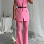 Pink Sleeveless Blazer and Trousers Set