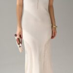 Beige Sleeveless Mesh Maxi Dress