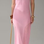 Pink Sleeveless Mesh Maxi Dress