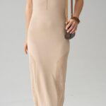 Dark Beige Sleeveless Mesh Maxi Dress