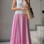 Pink Ruffle Hem Maxi Skirt