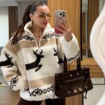 White Reindeer Print Fleece Pullover