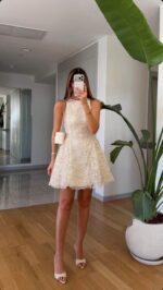 Ivory Lace Sleeveless A-Line Dress