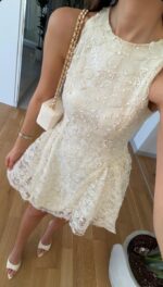 Ivory Lace Sleeveless A-Line Dress - Image 2