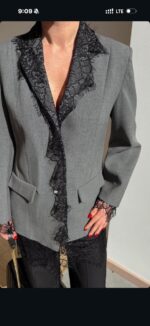 Gray Blazer With Black Lace Trim - Image 3