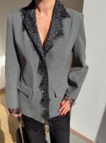Gray Blazer With Black Lace Trim - Image 2