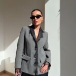 Gray Blazer With Black Lace Trim