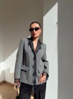Gray Blazer With Black Lace Trim