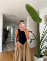 Black and Beige Maxi Dress - Image 2