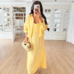 Yellow Linen Maxi Dress With Shirt