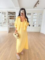 Yellow Linen Maxi Dress With Shirt
