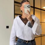 White V-Neck Shirt With Lace Trim