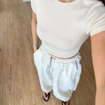 Beige Short Sleeve Fitted Top