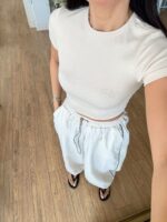Beige Short Sleeve Fitted Top