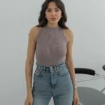 Mink Ribbed Lace Trim Top
