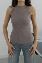Mink Ribbed Lace Trim Top - Image 2