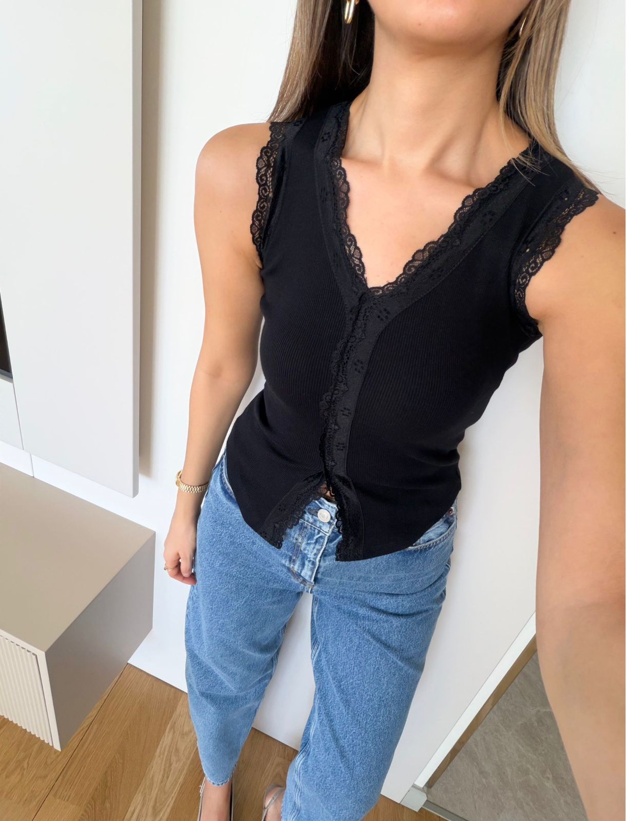 WhatsApp Image 2026-03-18 at 11.13.02 AM Black Lace Trim Ribbed Tank Top - Image 1