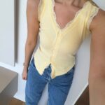 Yellow Lace Trim Ribbed Tank Top