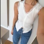White Lace Trim Ribbed Tank Top