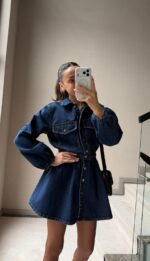 Dark Blue Denim Button-Up Dress