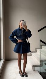 Dark Blue Denim Button-Up Dress - Image 2