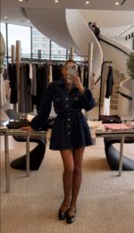 Dark Blue Denim Button-Up Dress - Image 3