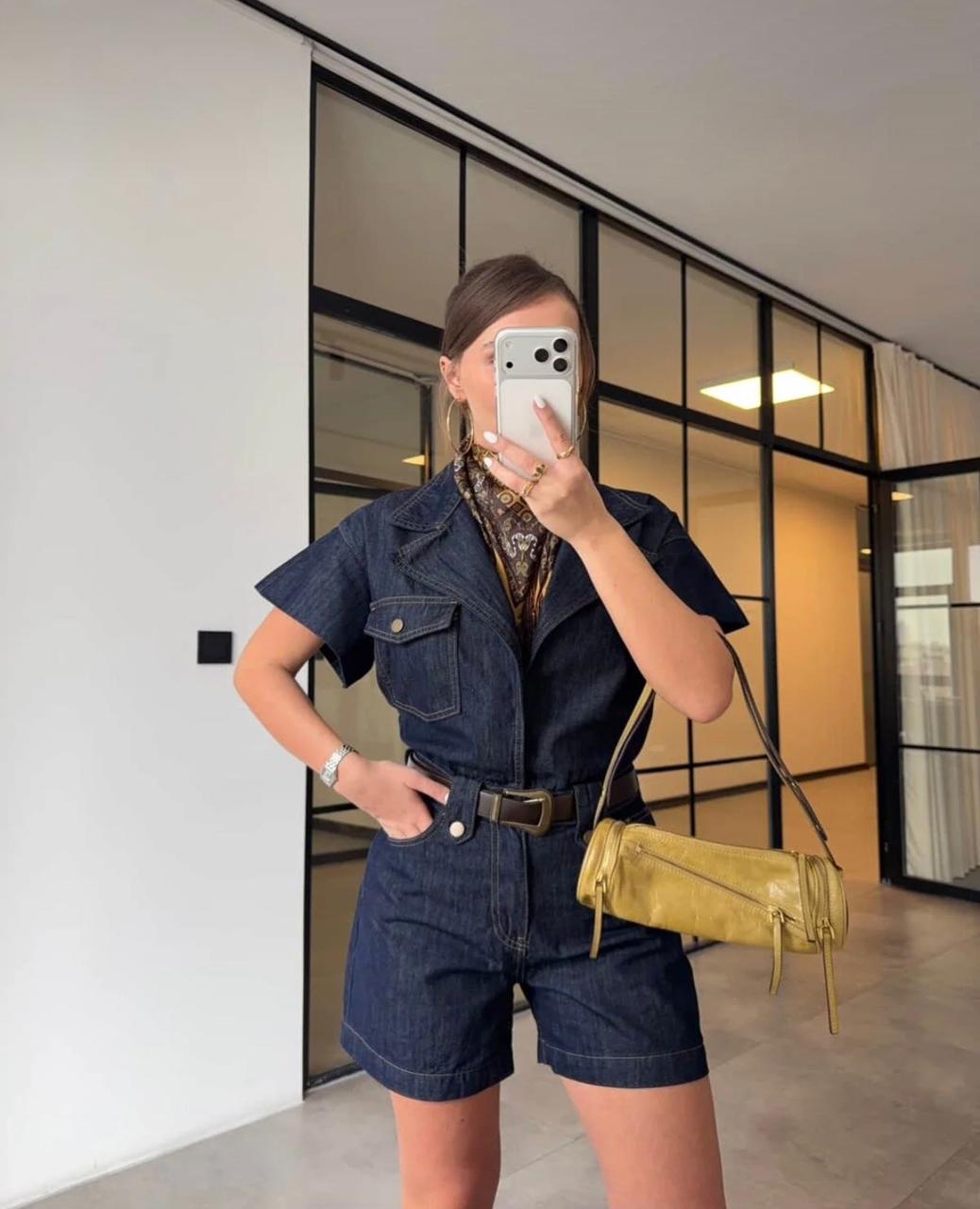 WhatsApp Image 2026-03-23 at 1.23.22 PM Dark Denim Short Sleeve Romper - Image 1
