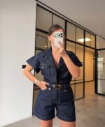 Dark Denim Short Sleeve Romper - Image 4