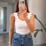 White Lace Strap Ribbed Tank Top