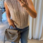 Beige Knit Sleeveless Top