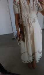 Cream Embroidered Two-Piece Skirt Set - Image 2