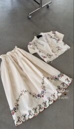Cream Embroidered Two-Piece Skirt Set - Image 4