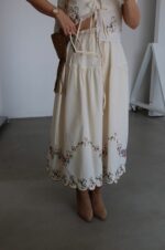 Cream Embroidered Two-Piece Skirt Set - Image 6