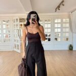Brown Lace Trim Camisole Bodysuit