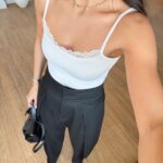 White Lace Trim Camisole Bodysuit
