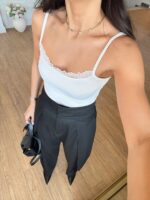 White Lace Trim Camisole Bodysuit
