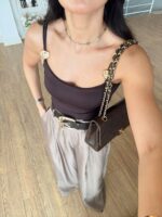 Brown Bodysuit With Gold Button Straps
