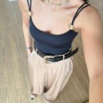 Black Bodysuit With Gold Button Straps